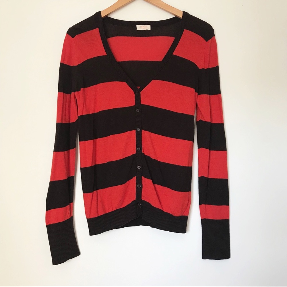 Ambiance Red/Navy Striped Cardigan - L